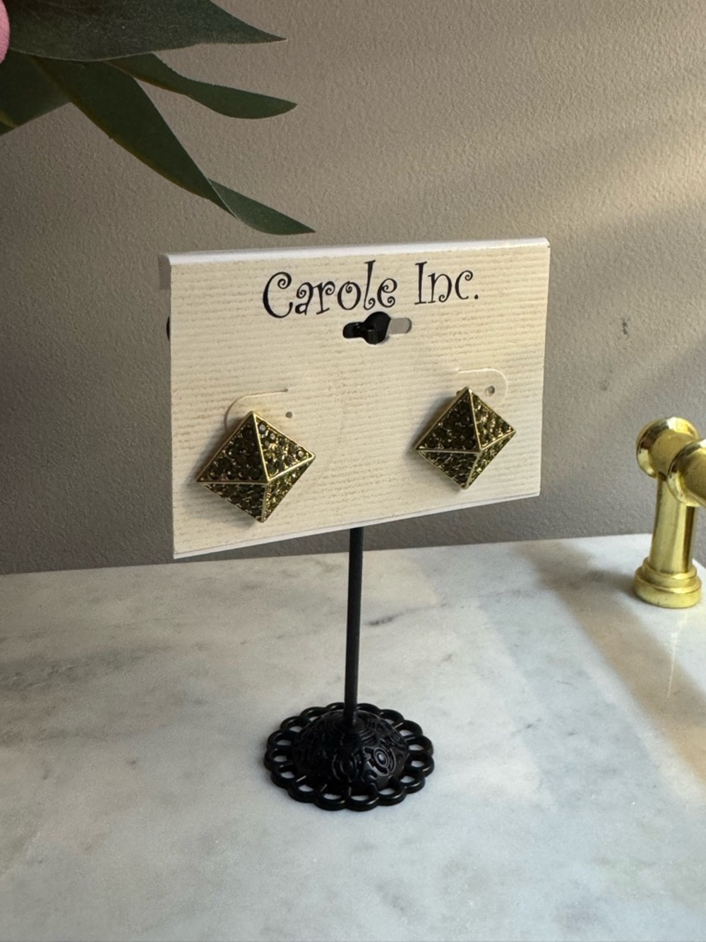 Gold Pyramid Stud Earrings - Textured Accent